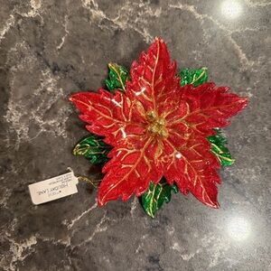 NWT Christmas Ornament Poinsettia Glittered Acrylic Hanging Decoration